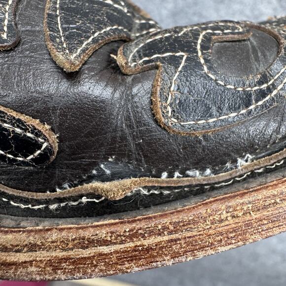 Pecos Bill Women Boot Size 8 Dark Mocha Inlay Distressed Leather Cowgirl Western - Picture 14 of 14